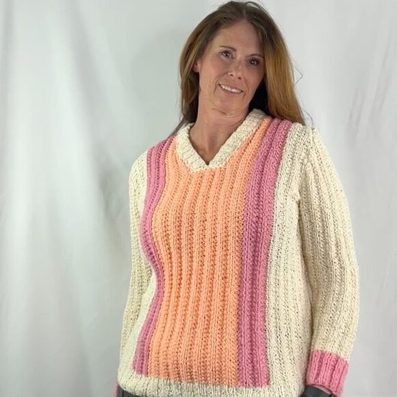 Beautiful Handknit Sweater with Orange and Pink - Picture 7 of 7